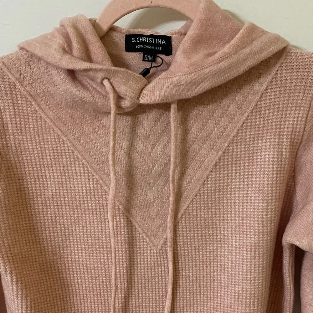 S Christina NWT 100% Cashmere Luxe Waffle Knit Hoodie - Rose Small/Medium
